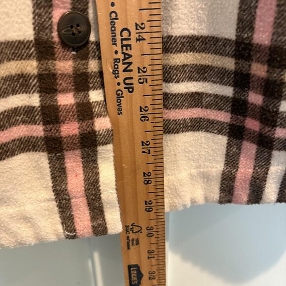Cavalini Jacket Women Medium Brown Pink Cream Plaid Shacket Button Pockets Fall‎ - Picture 7 of 10
